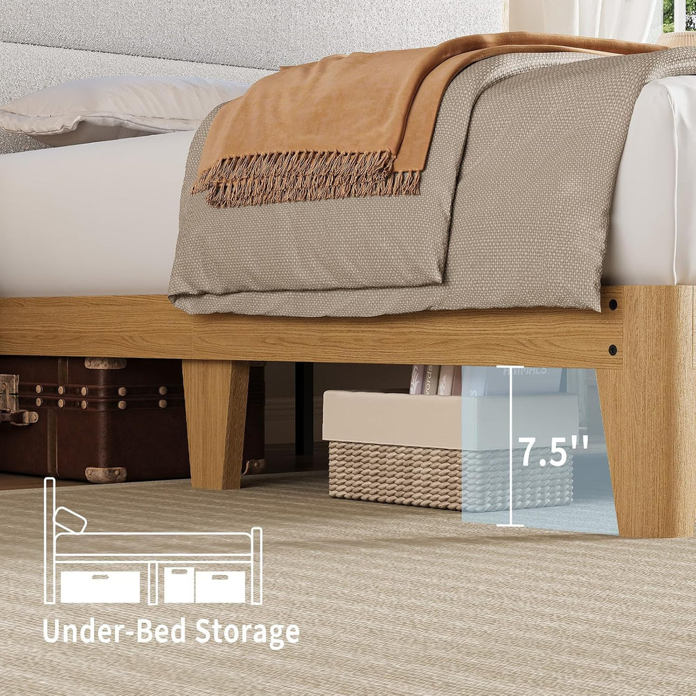 Patikuin LED Lighting & Storage Headboard Boucle Platform Bed Frame – Que...