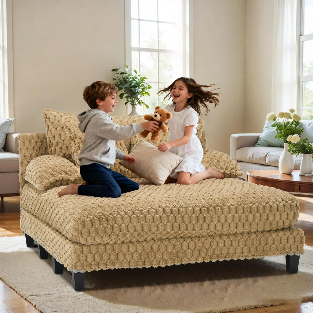 Faux Fur Oversized Chaise Lounge Indoor with Adjustable Backrest | 59 Inches ...