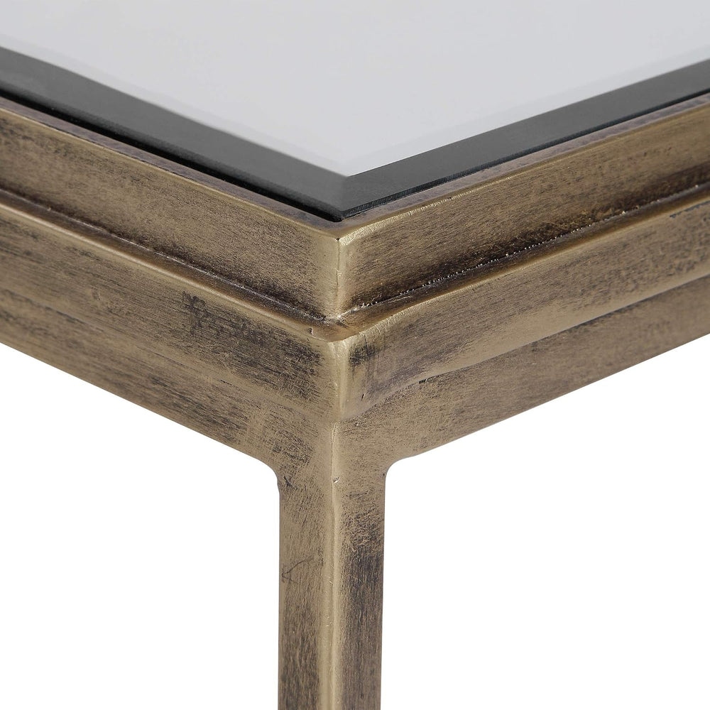 Elegant Demilune Half Oval Nesting Table Set 3 Modern Bronze Metal Mirror Top