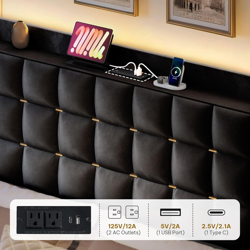 YITAHOME King Size Bed Frame with 3 Storage Drawers and LED Lights, Black