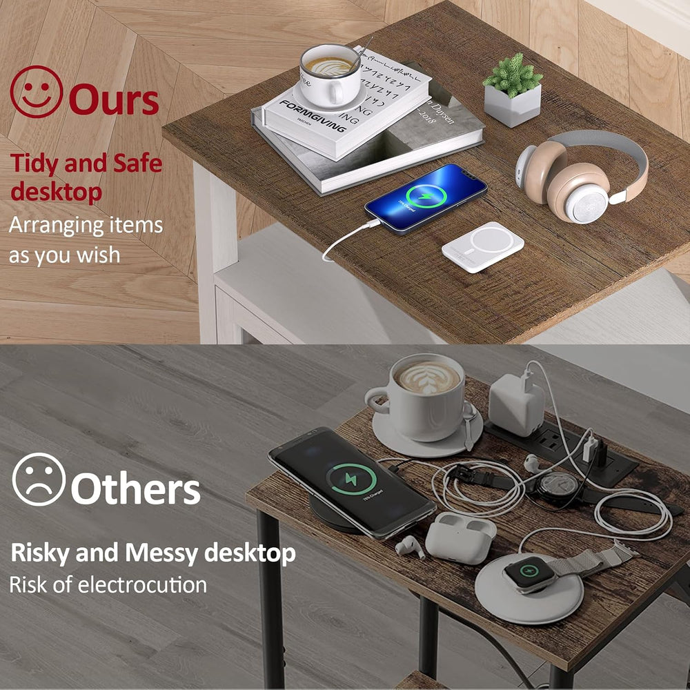 HIFYOBRO 24''Tall White End Table with Charging Station, Adjustable S...