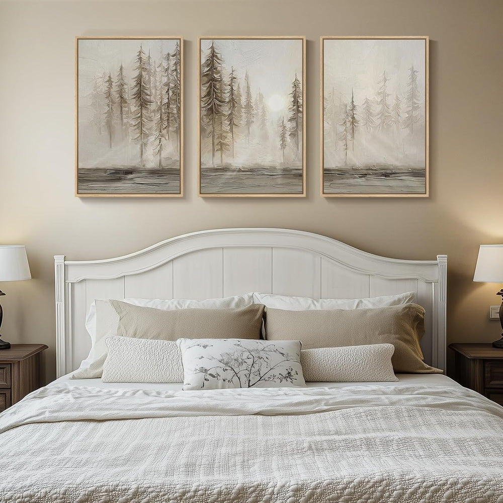 Large Framed Neutral Abstract Landscape Wall Art for Living Room, 24x36 In