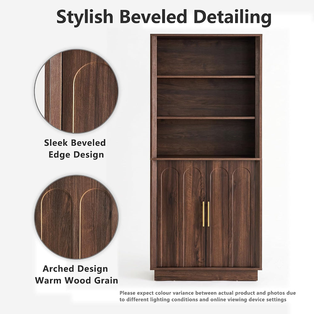 FORTUNETEC 71" Tall Bookcase, 3-Tier Bookshelf with Storage, Walnut