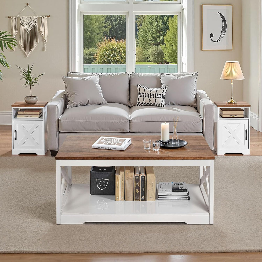 VEVOR 3 Pieces Farmhouse Coffee Table Sets, 40 in Industrial Coffee Table wit...