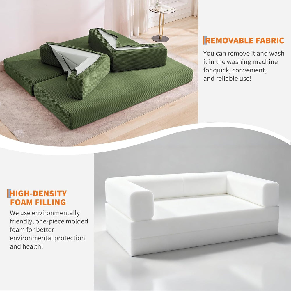 GarveeLife 78.8" Modular Corduroy Sofa Bed,5 in 1 Convertible Futon Floo...