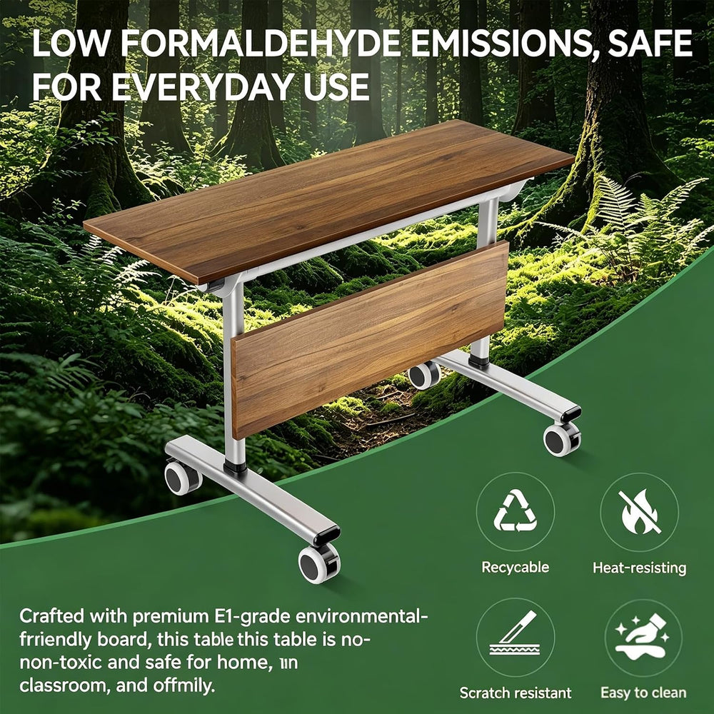 Folding Conference Table with Wheels, 47" Mobile Training Table, Flip To...