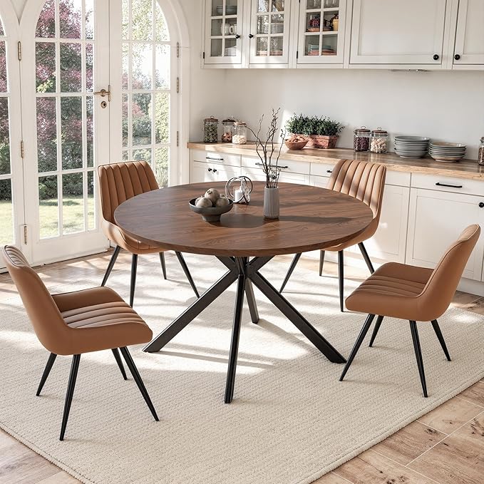 47.2" 5-Piece Round Dining Table Set for 4, Modern Wood Dining Table wit...