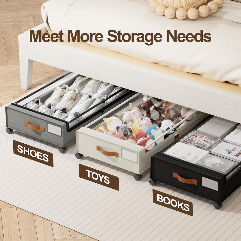 LAMU Under Bed Storage with Wheels, 4Pack Underbed Storage Containers,Black |...