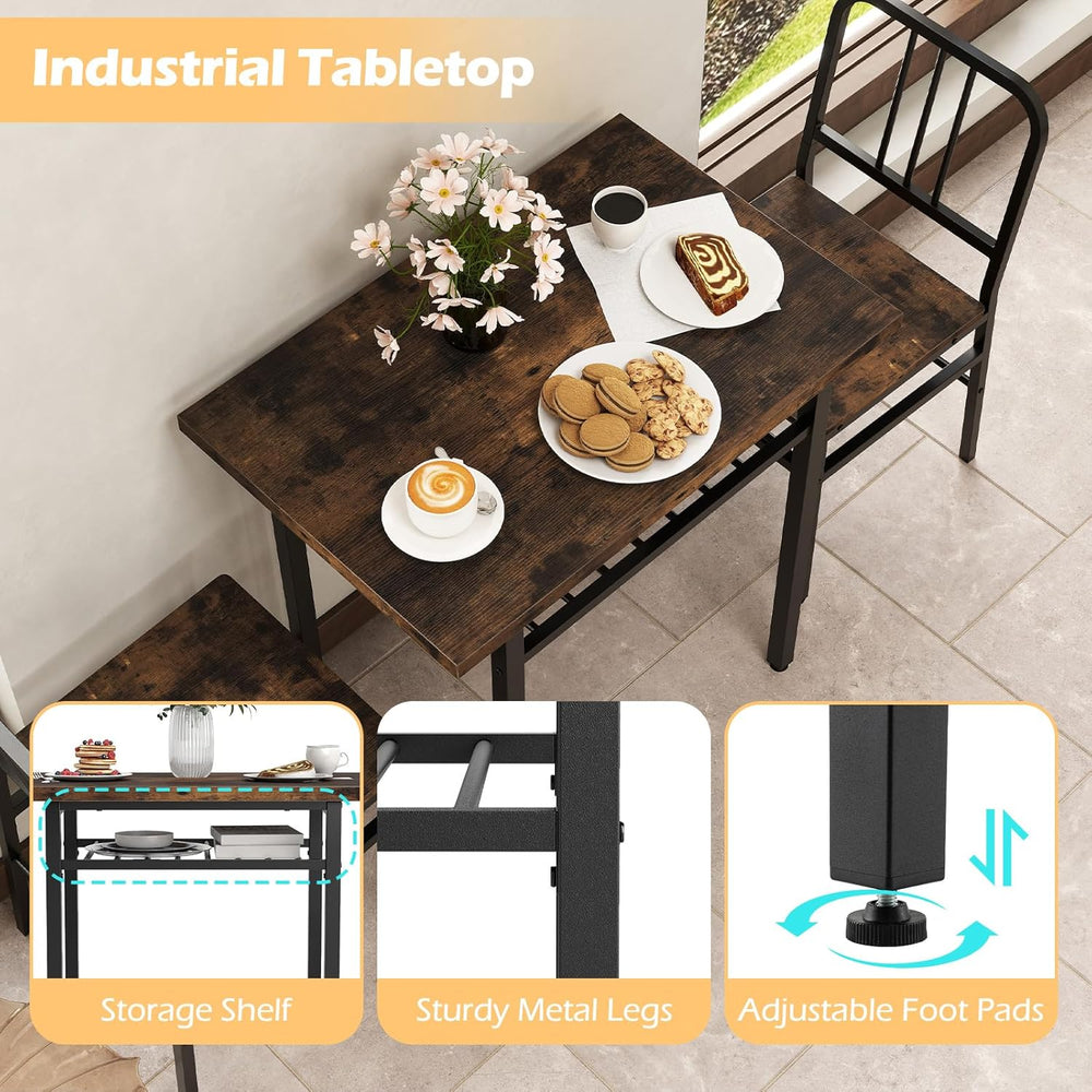 GOFLAME 3-Piece Dining Table Set for 2, Wooden Rectangular Kitchen Table and ...