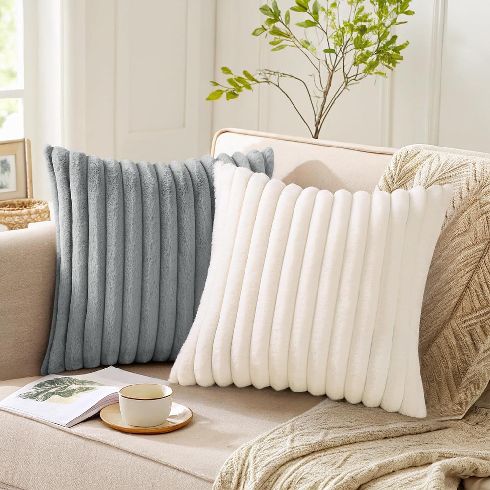 Pallene Faux Fur Decorative Throw Pillow Covers 26x26 Set of 2, Cream White