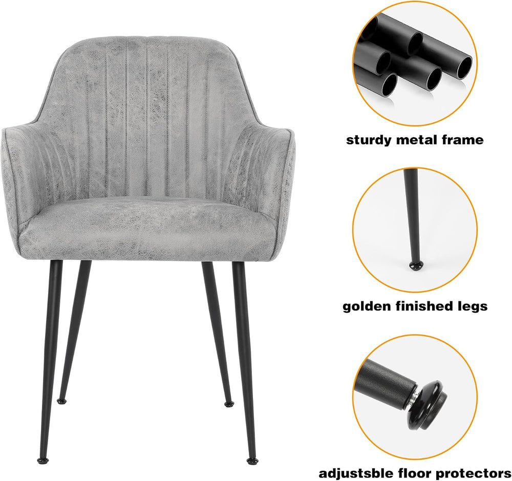 Dinning Chairs Set of 2, Upholstered Accent Chairs with Black Finished Metal ...