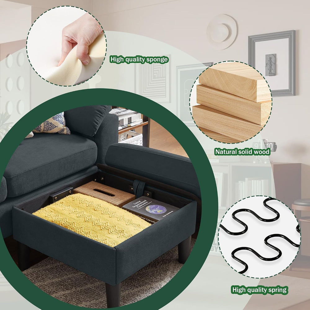 79" Convertible Sectional Sofa Set, Modern Linen Small L Shaped Couch wi...