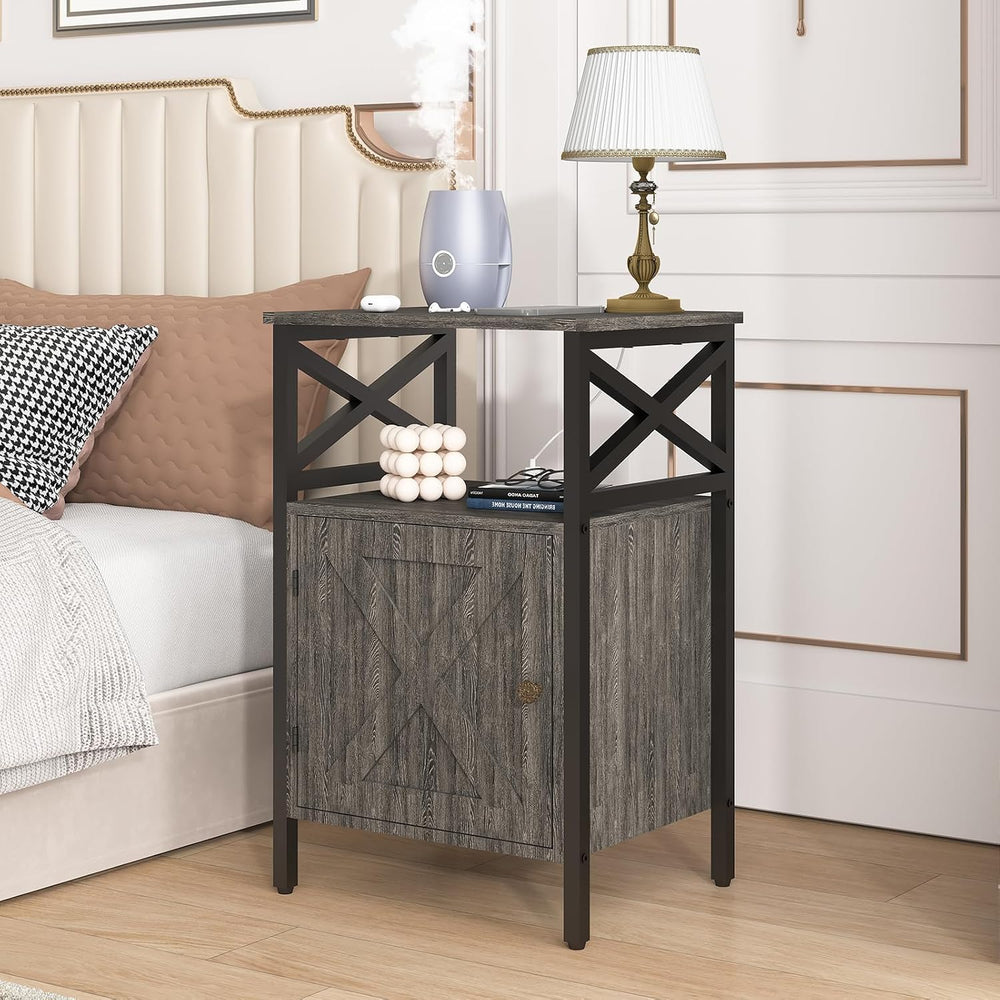 End Table Set of 2 with Charging Station, Side Table with Power Outlet & ...