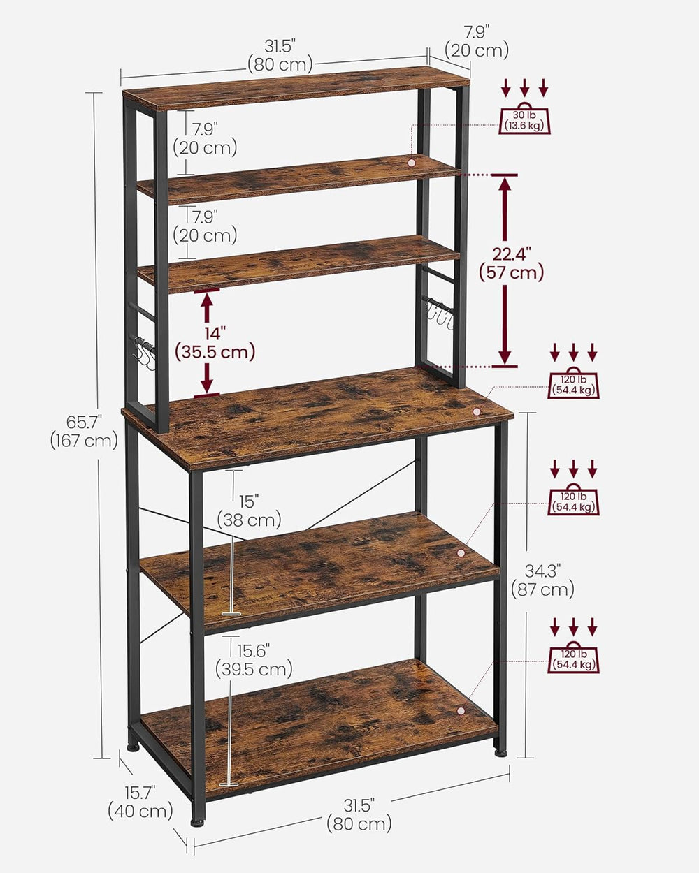 VASAGLE Coffee Bar, 31.5 Inches Baker's Rack for Kitchen with Storage, 6-...