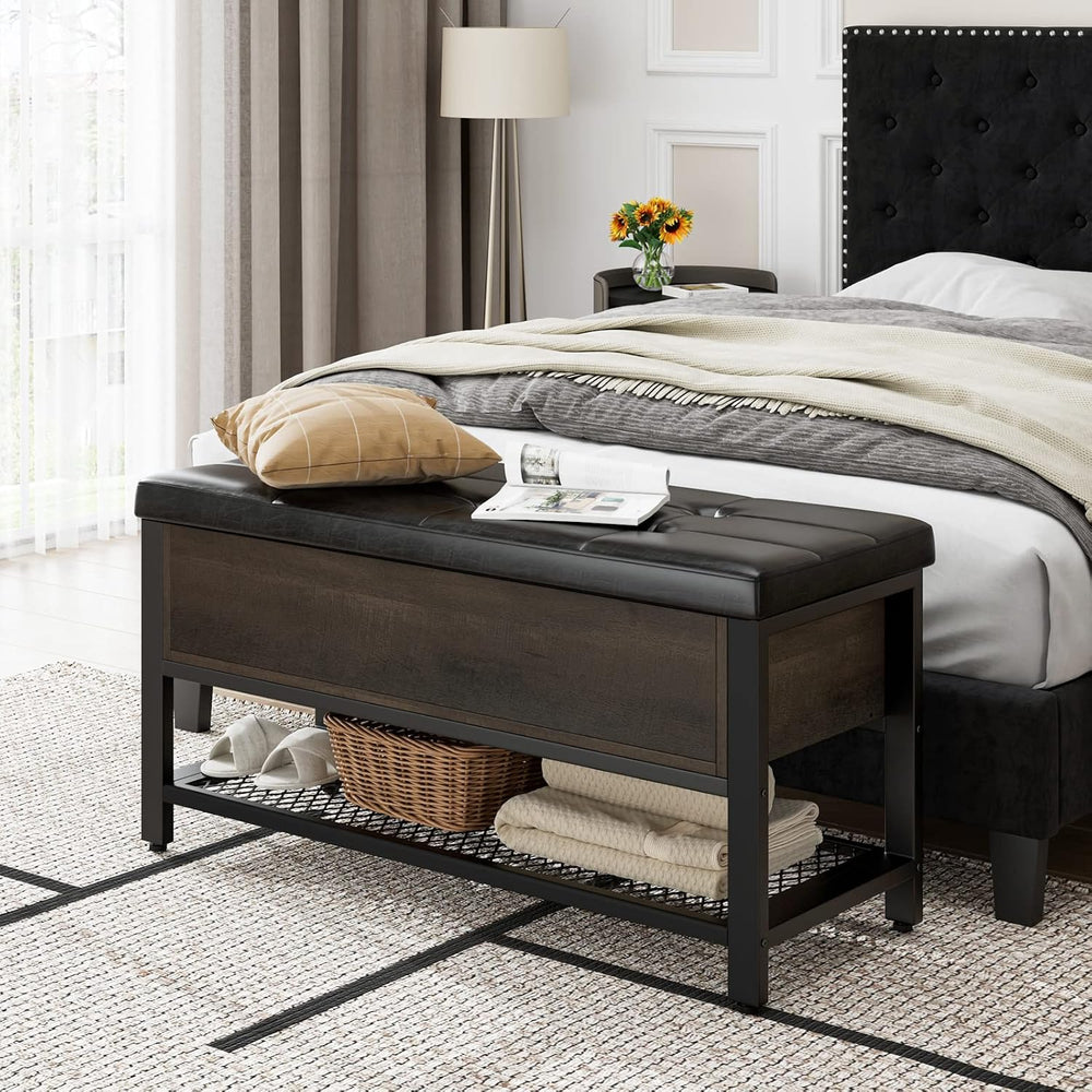 HOSTACK 40" W Storage Bench, Entryway Shoe Bench with Cushion, Dark Brow...