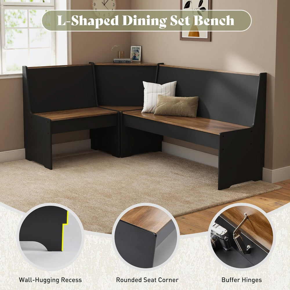 AMERLIFE 3-Piece Corner Dining Set with Hidden Storage, Black Oak | Dining Se...
