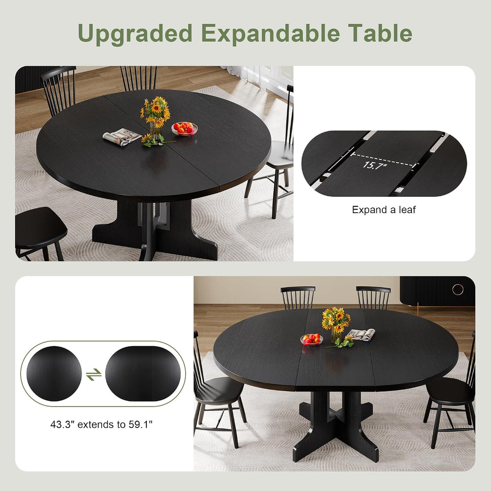 Feonase 43.3-59" Round Extendable Dining Room Table for 4-6, Modern Oval...