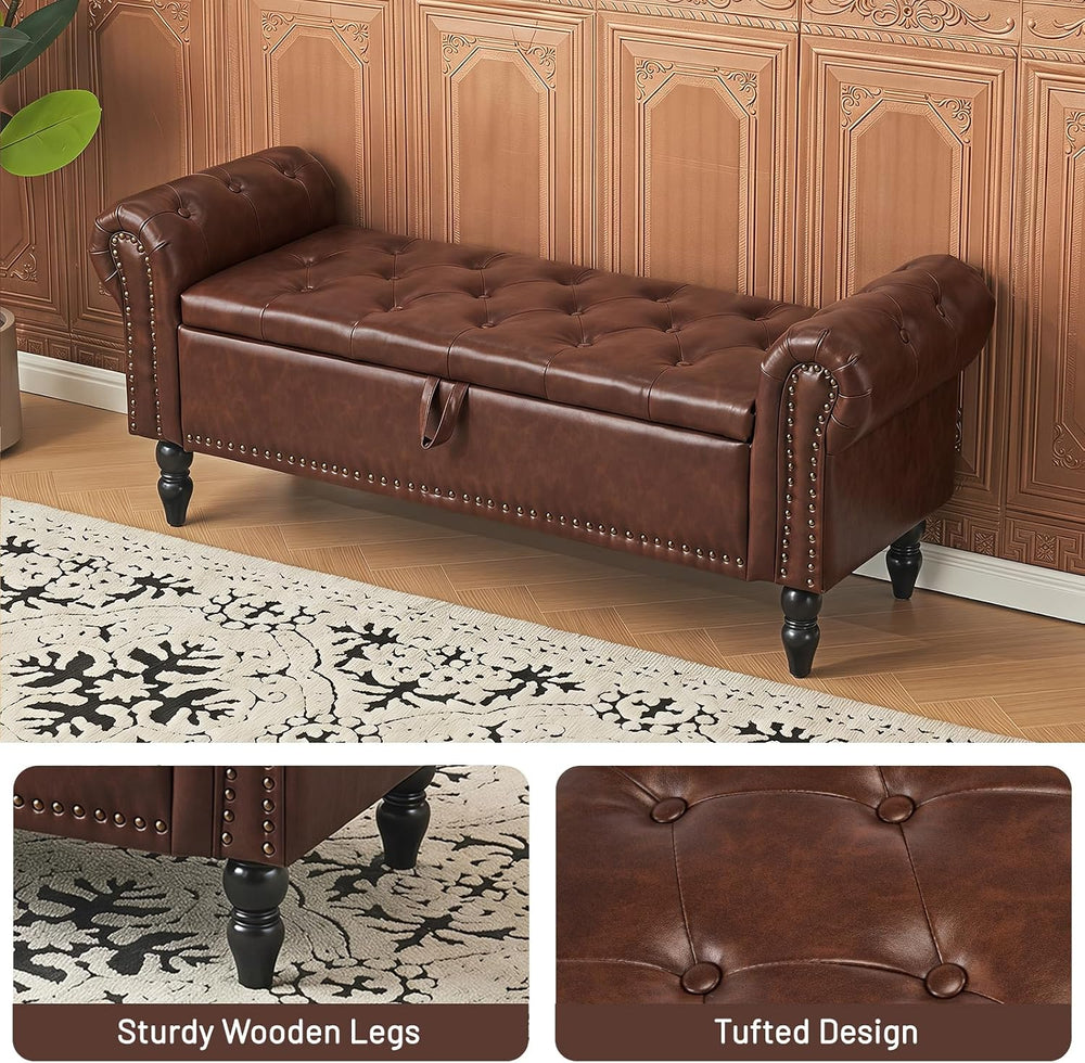 Furniliving 51” End of Bed Storage Bench, Bedroom Bench with Button-Tufted, U...