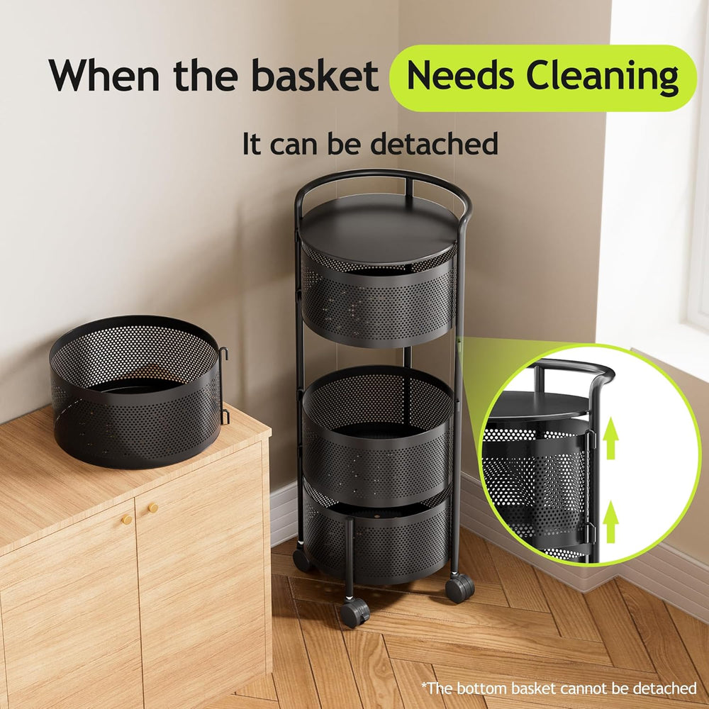 JAQ No Assembly Kitchen Storage Cart with Wheels, 4-Tier Rotating Vegetable &...