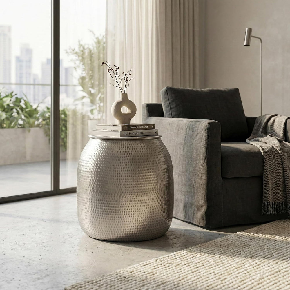 SIMPLIHOME Griffen Metal Storage Accent Table - 19 inch Wide Solid Metal Roun...