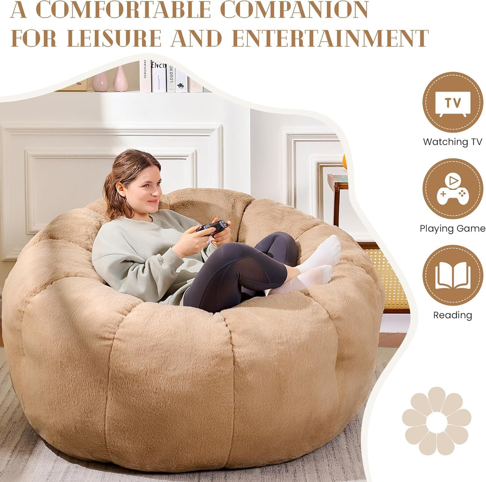 Flower Bean Bag Chair for Teens and Young Adults, Soft Faux Fur Floor Seating...