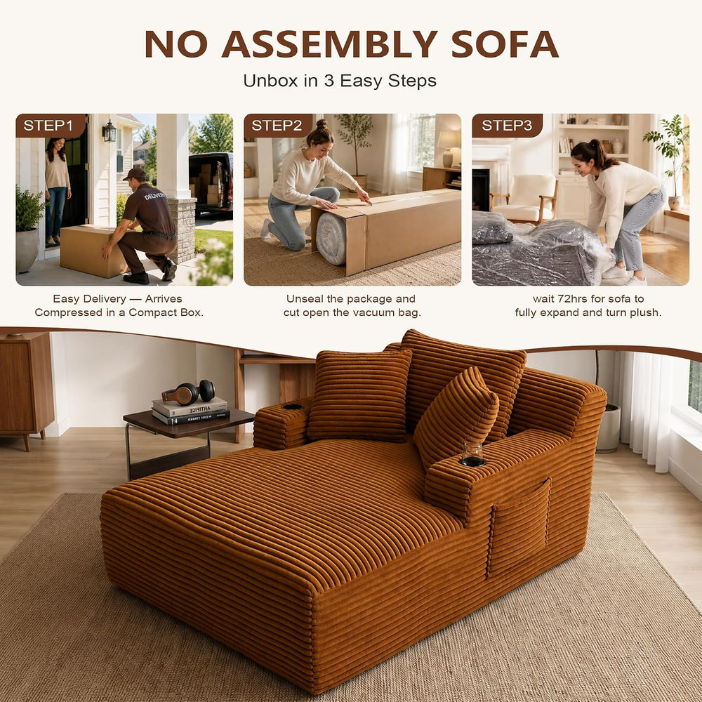 66.1" Oversized Boneless Chaise Lounge Chair Indoor, Corduroy Cloud Read...