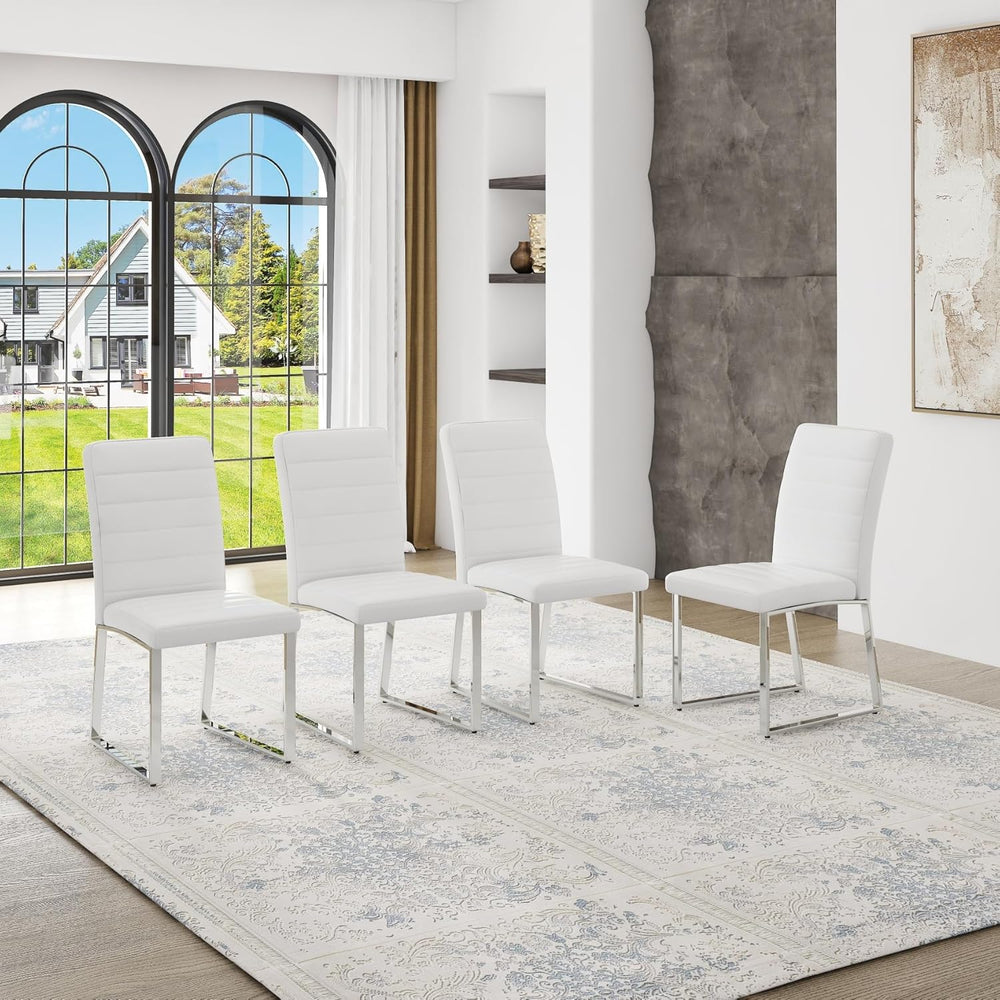 Modern Dining Chairs Set of 4, White Faux Leather Kitchen Chairs, Upholstered...