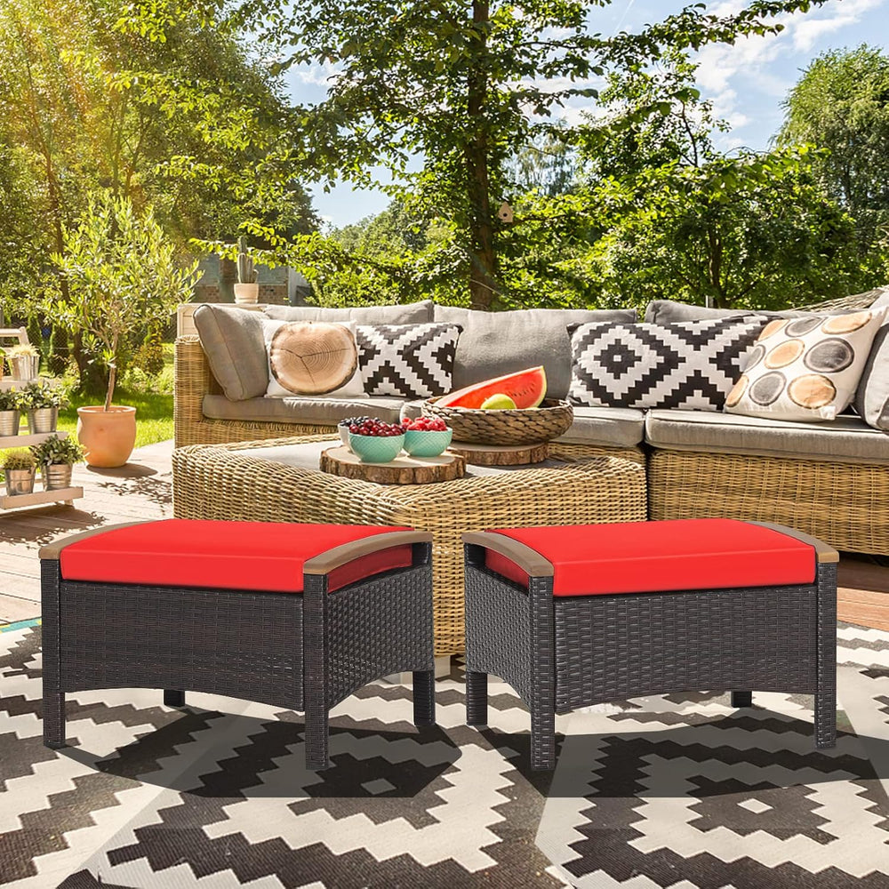 RELAX4LIFE Outdoor Wicker Ottomans for Patio - 2 Pieces PE Rattan Ottoman, Fo...