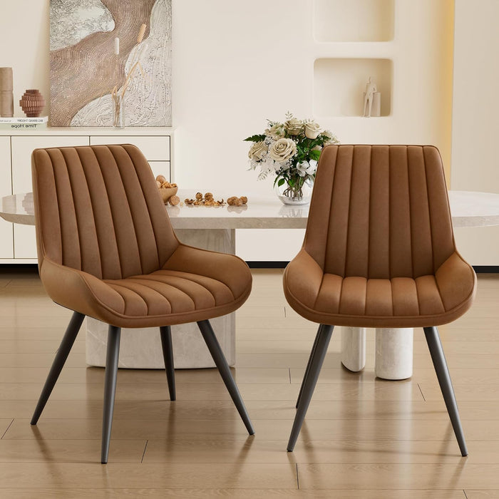 Dining Chairs Set of 2, Mid Century Modern Kitchen Chairs with Soft Cushion, Comfortable Upholstered Fabric Dining Room Chairs for Kitchen, Brown