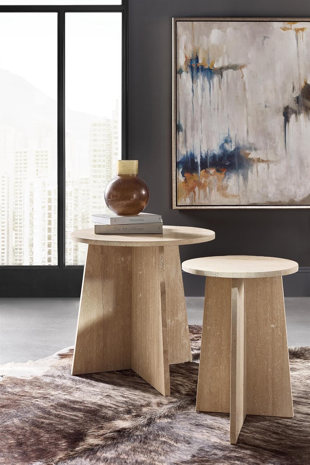 Hooker Melange Cirque Spot Table with Cream Colored Travertine Xalapa Honed S...