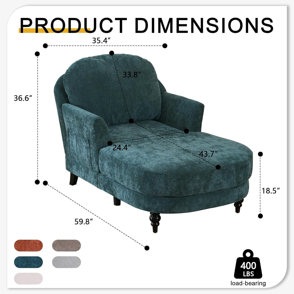 Chaise Lounge Chair Indoor, 59.8" Oversized Couch Reading Chairs, Chenil...