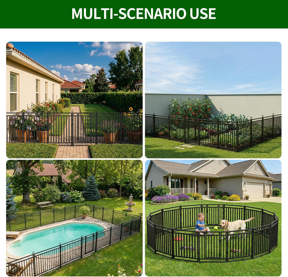 Decorative Garden Fence Metal Dog Fence Outdoor, 40in (H) x 108ft (L), 42 Pan...