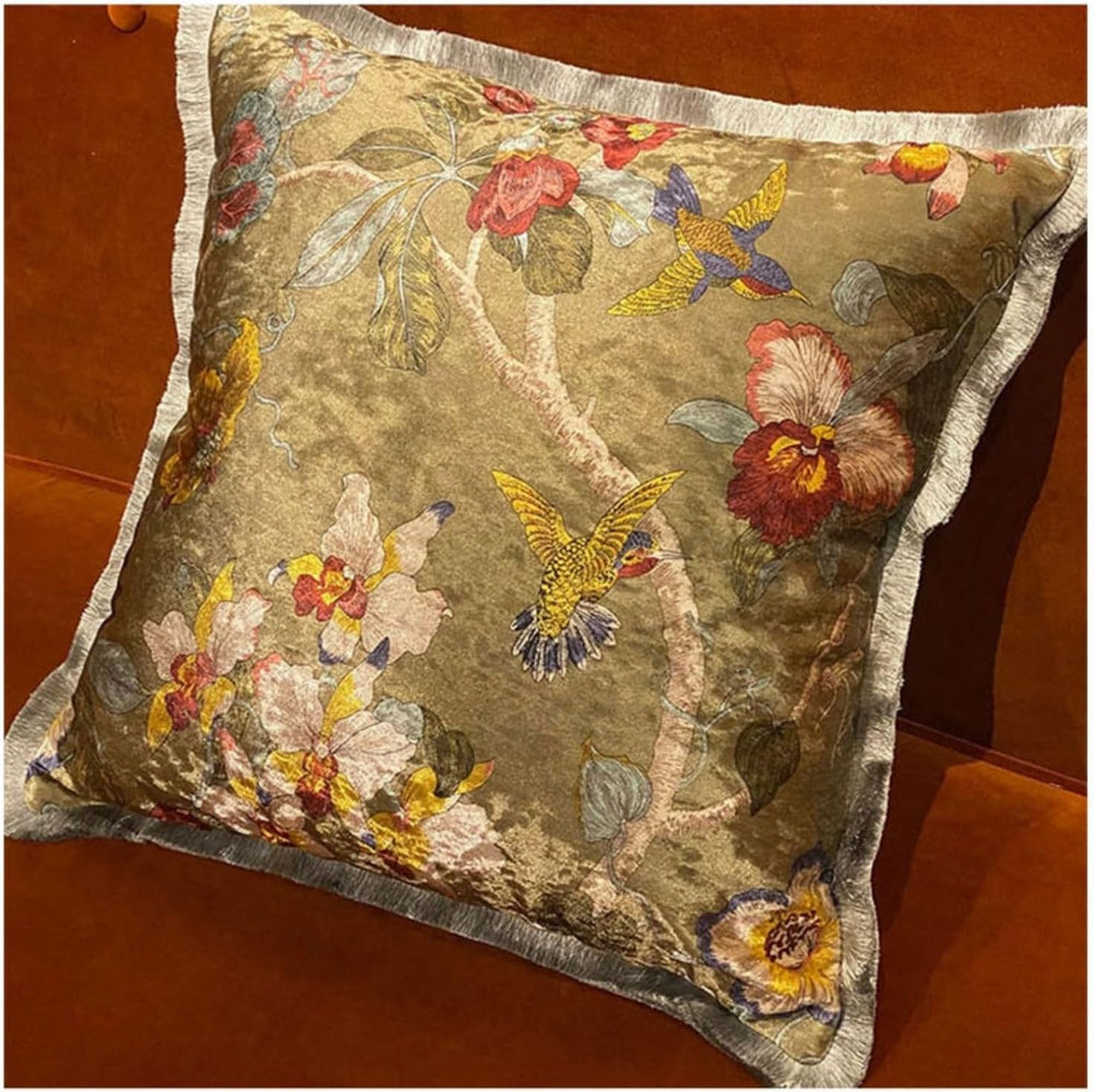 GUMAS Original Luxurious Floral and Bird Print Velvet Throw Pillow Cover, 18x...