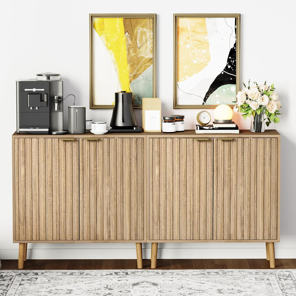 Vrullu Fluted Storage Cabinet, Free Standing Buffet, Wood Sideboard, Multifun...