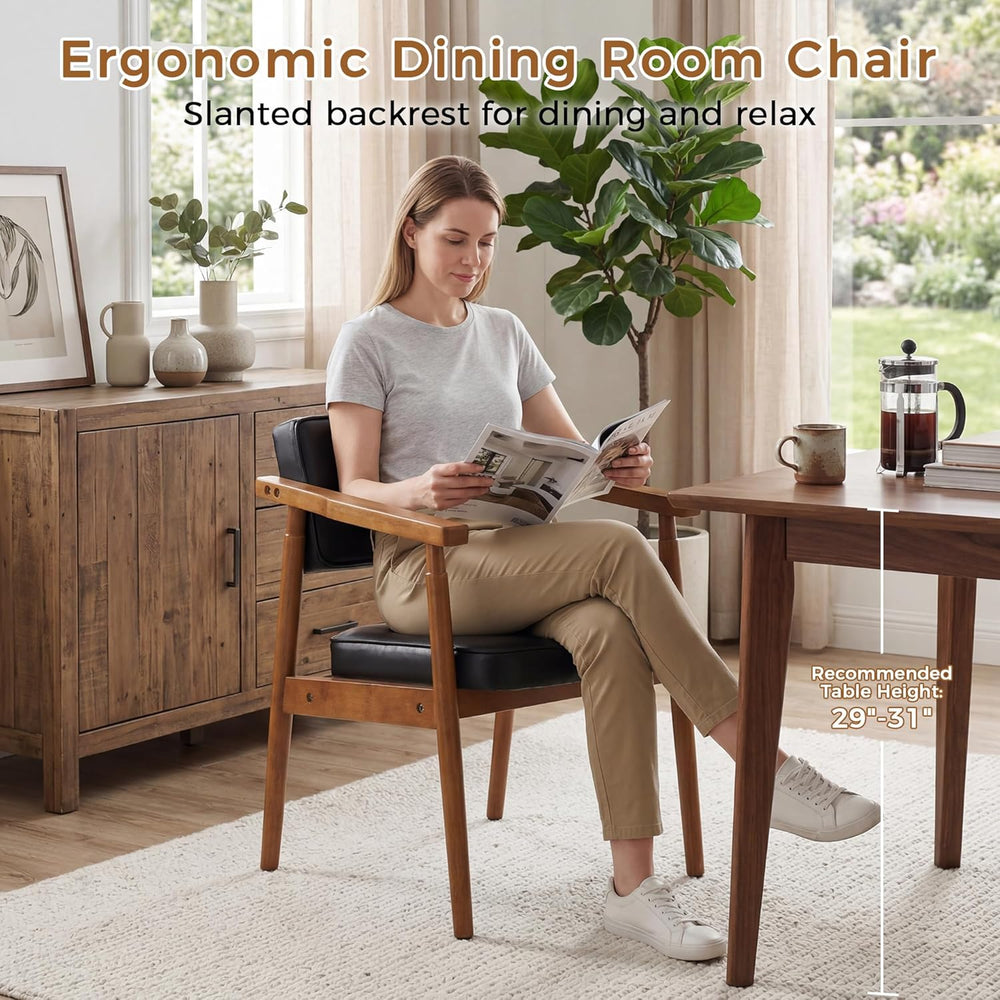LSSPAID Mid Century Dining Chairs Set of 4, Black PU Leather with Walnut Fini...