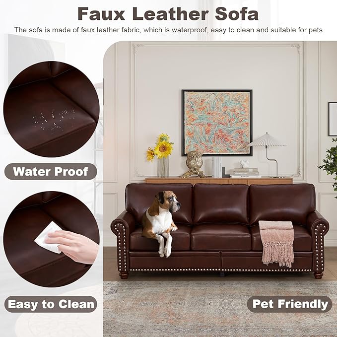 3 Piece Faux Leather Sofa Set,Mid Century Modern Couch and Loveseat Sets with...