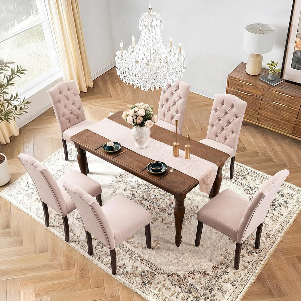 Tufted Dining Chair Fabric Button Upholstered Modern Kitchen Diner Set of 2