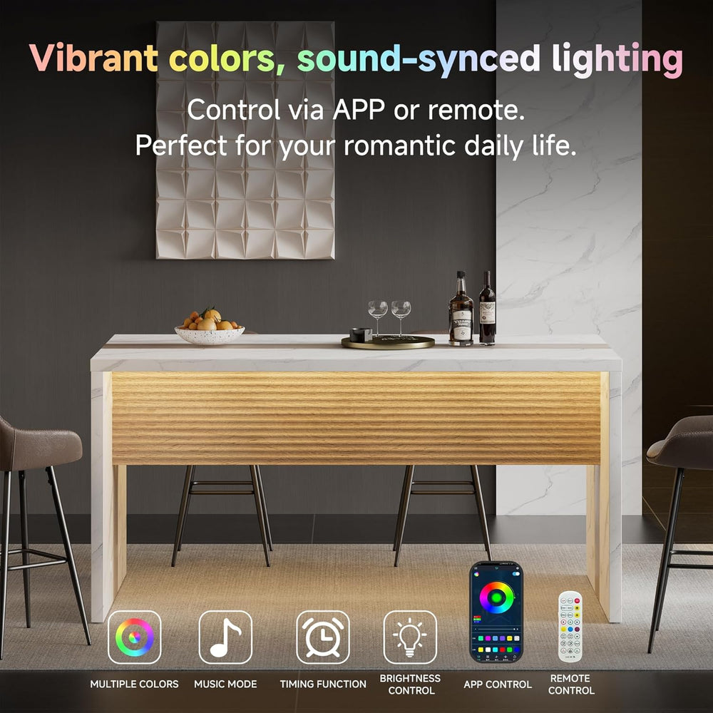 63" Marble Kitchen Table for 4-6, Island Table for Kitchen with RGB Led ...