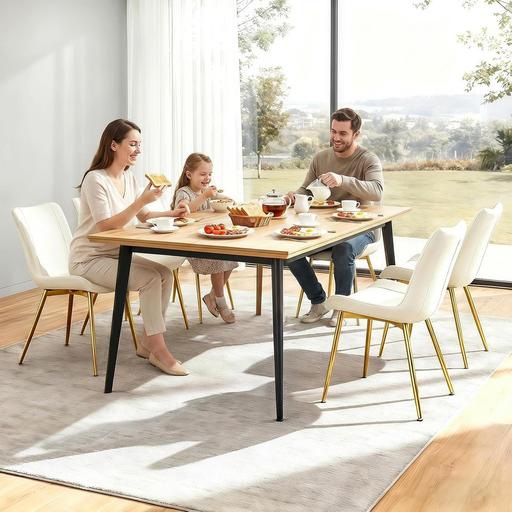 Dining Chairs Set of 2 PU Leather Armless Pearl White, Gold Legs | Fits Dinin...