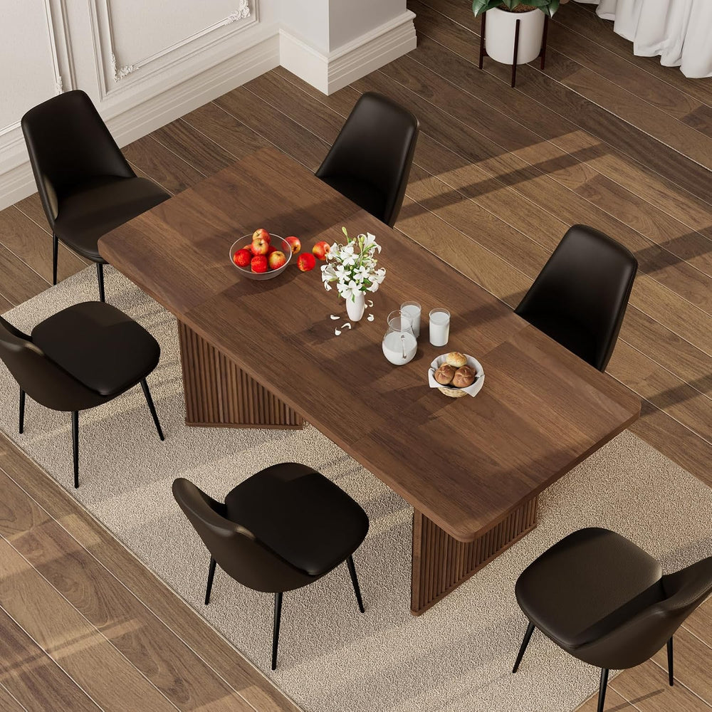71 inch Rectangular Wood Dining Table for 6-8 People, Modern Fluted Pedestal ...