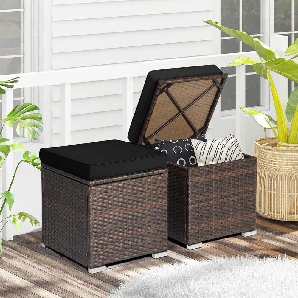 ORALNER 16" Outdoor Ottoman, Set of 2 Wicker Ottoman with Storage, All-W...
