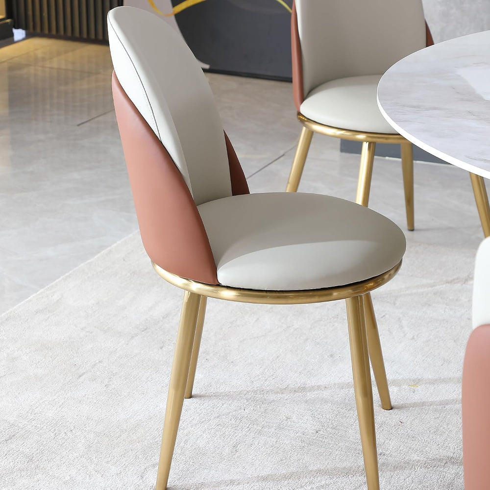 Dining Chairs Set of 2, Modern Faux Leather Chair with Sturdy Gold Metal Legs...