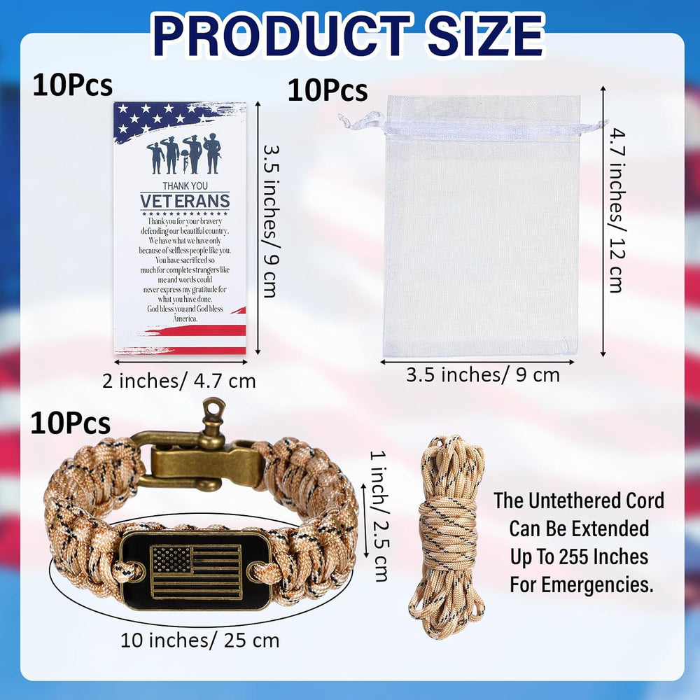 Tondiamo Paracord Bracelets Bronze USA Flag Card Bag