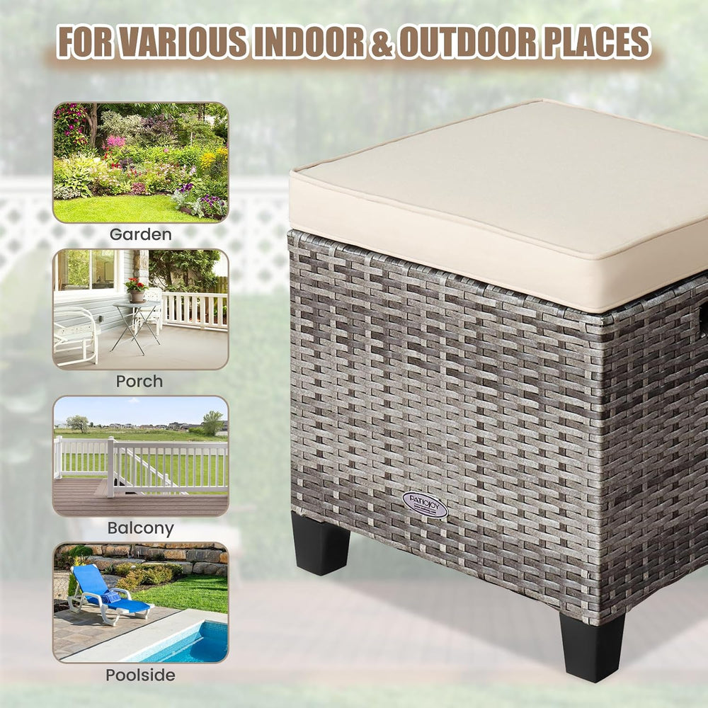 ORALNER Set of 2 Outdoor Ottoman, 16โ Wicker Foot Stools, All-Weather Rattan ...