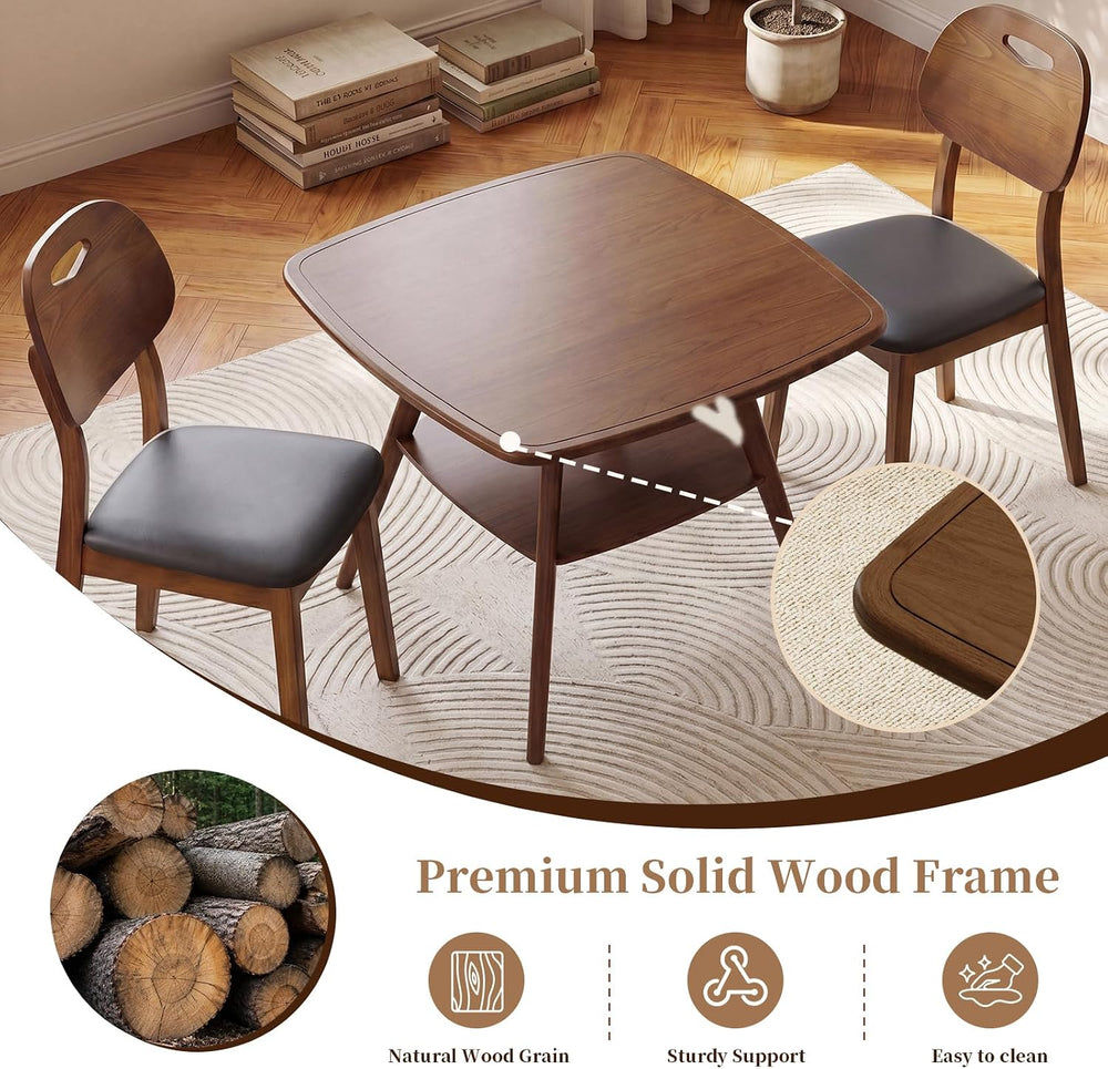 LKTART Dining Table Set for 2 | Square Solid Wood Dining Table with 2 Black P...