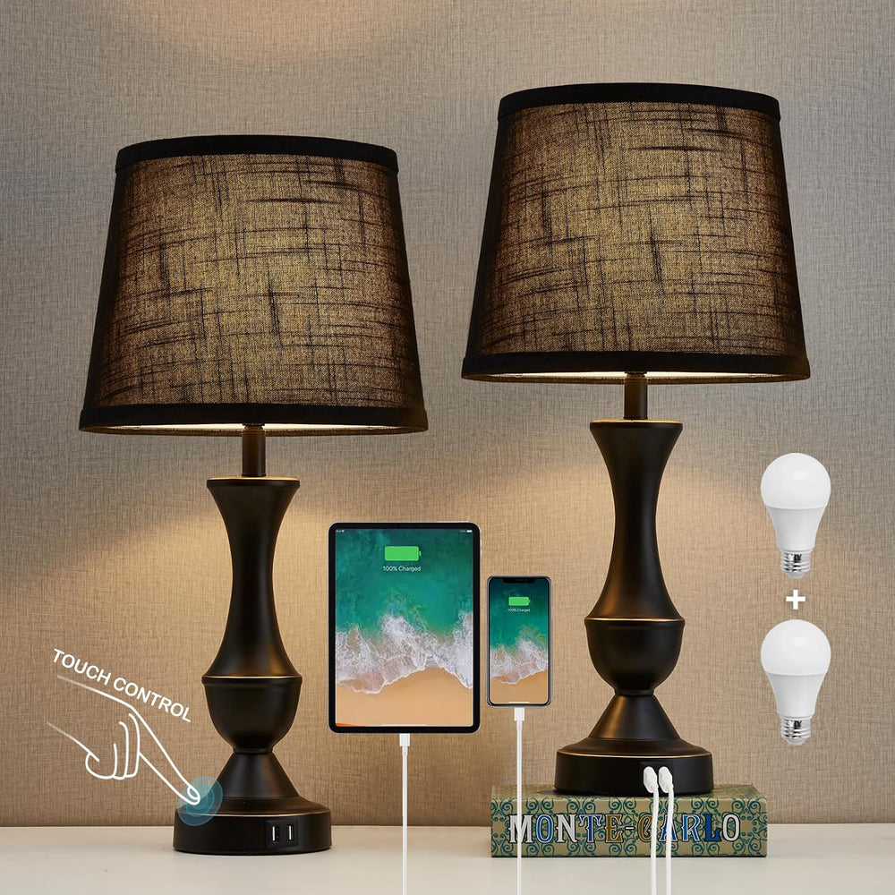 Luvkczc Black Touch Table Lamps Set of 2, 22" Tall Bedside Lamps