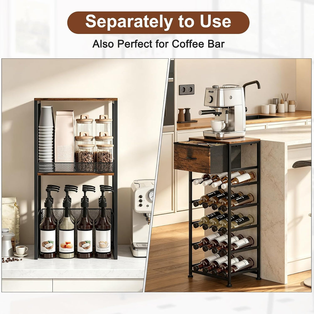 7-Tier Wine Rack Freestanding Floor Liquor Cabinet Bar for Home | 2-in-1 Modu...