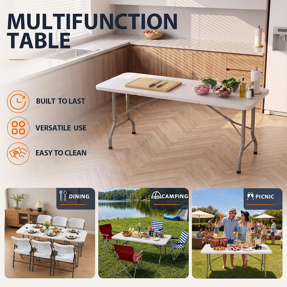 HULKFIT 6FT Heavy Duty Folding Table, Portable Utility Table for Parties, Eve...