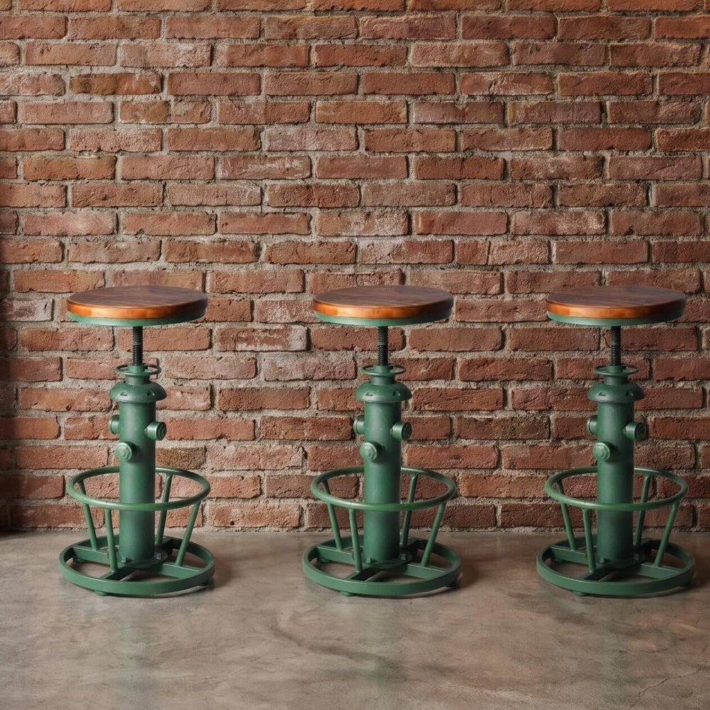 Topower Vintage adged Green Fire Hydrant Bar Stool, Solid Wood Seat, Industri...