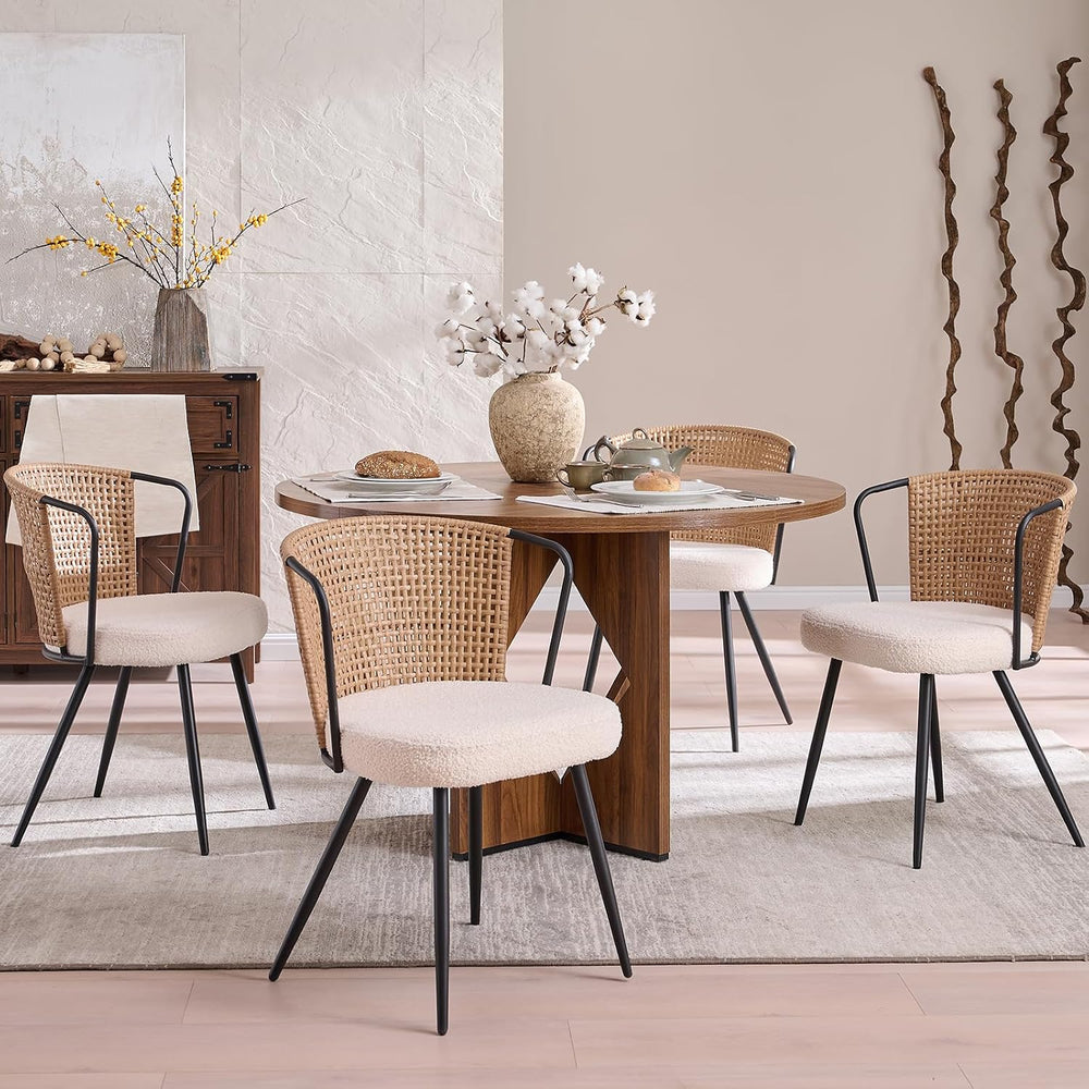 BedsPick Rattan Dining Chairs Set of 4 - Farmhouse Upholstered PE Rattan Kitc...